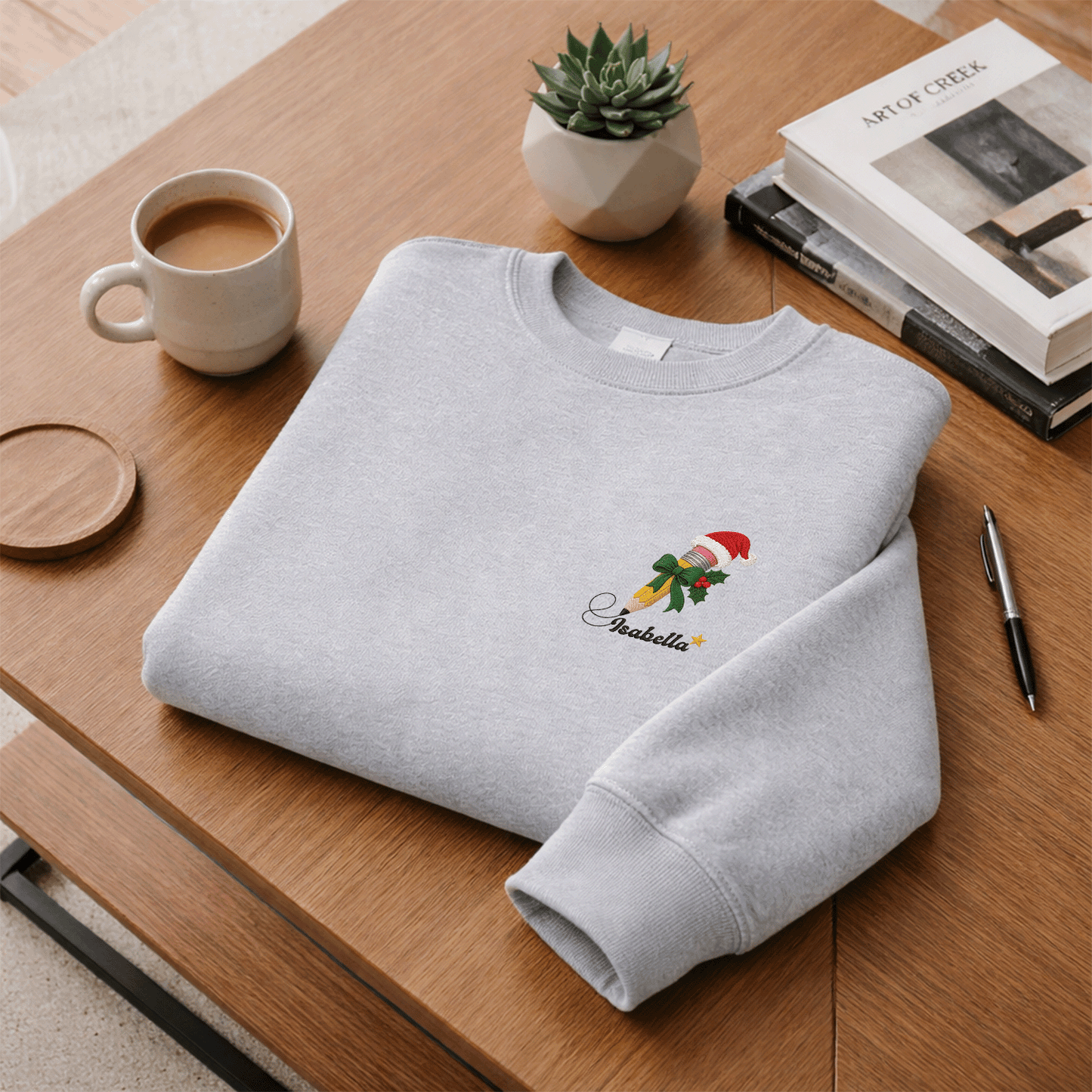 Personalized Embroidered Christmas Pencil Sweatshirt with Custom Name