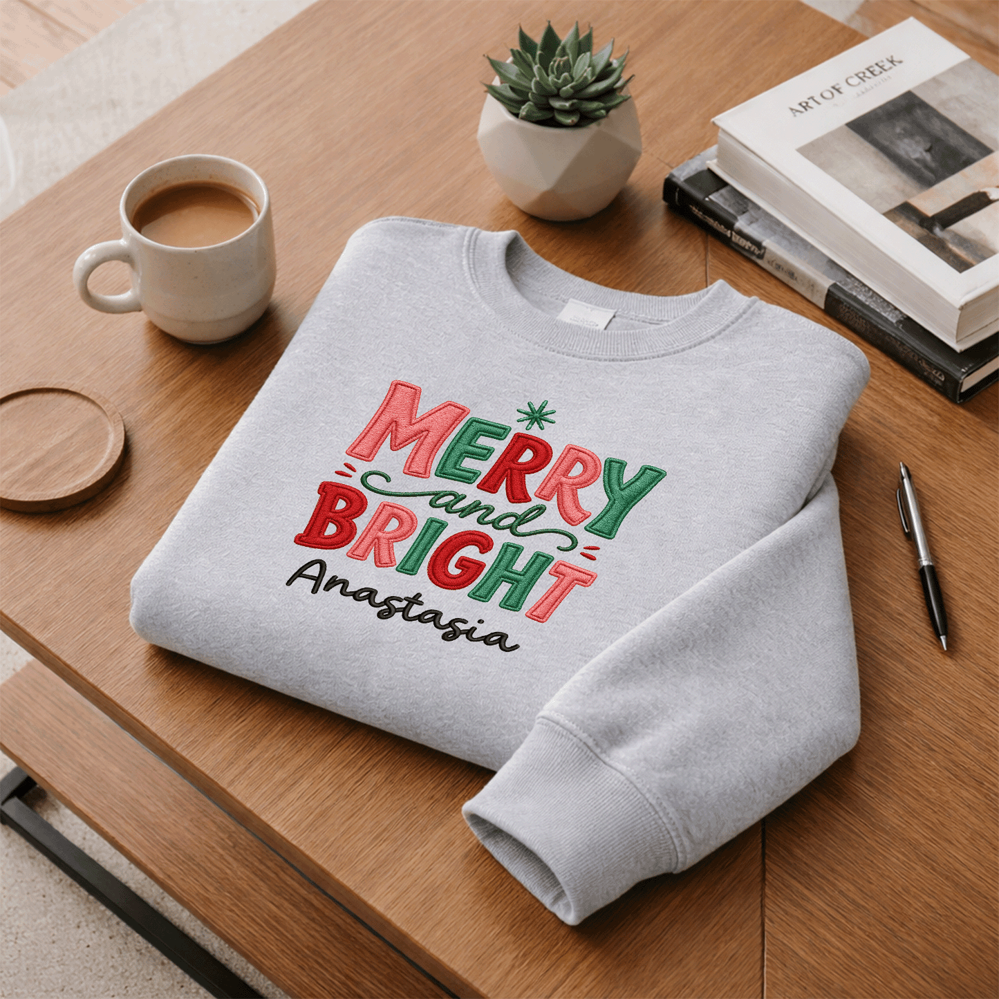 Personalized Embroidered Merry & Bright Holly Berries Sweatshirt with Custom Name