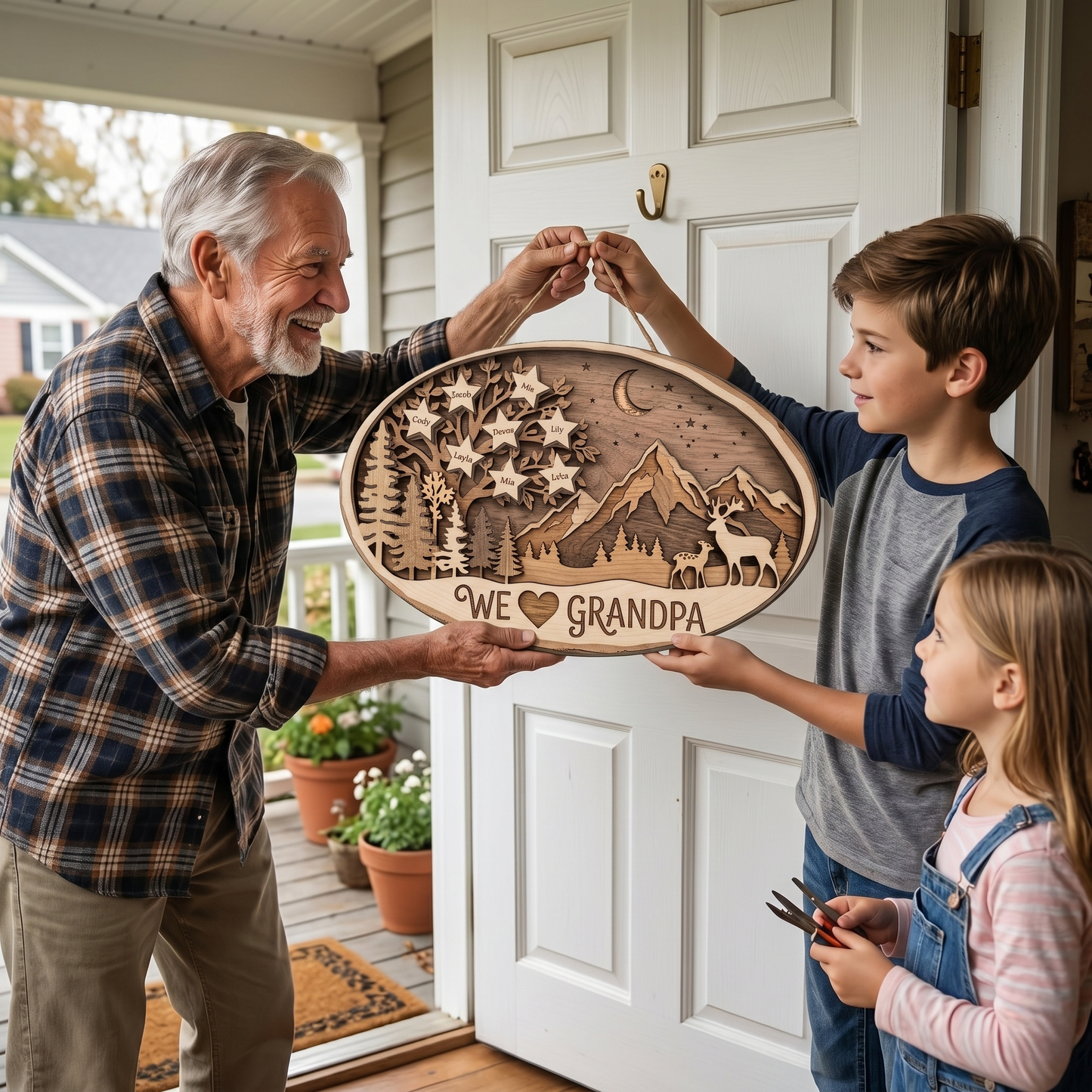 Custom Grandpa Gift – 2 Layer Wooden Sign, Personalized Father's Day Decor, We Love Grandpa