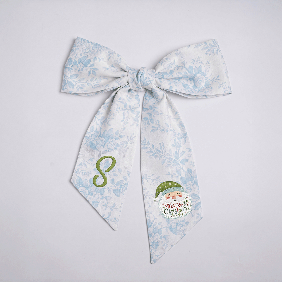 Custom Letter Christmas Santa Claus Embroidered Linen Wreath Sash, Personalized Monogram Merry Christmas Bow Sash for Front Door Decor