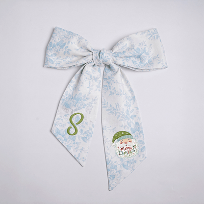 Custom Letter Christmas Santa Claus Embroidered Linen Wreath Sash, Personalized Monogram Merry Christmas Bow Sash for Front Door Decor