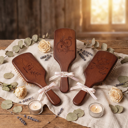 Engraved Red Sandalwood Hair Comb – Personalized Bridal Party Gift for Bridesmaids & Mom