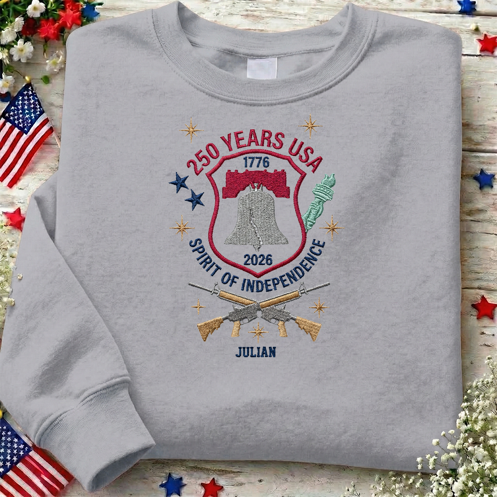 USA 250 Years Since 1776 Embroidered Sweatshirt - Classic Patriotic Celebration