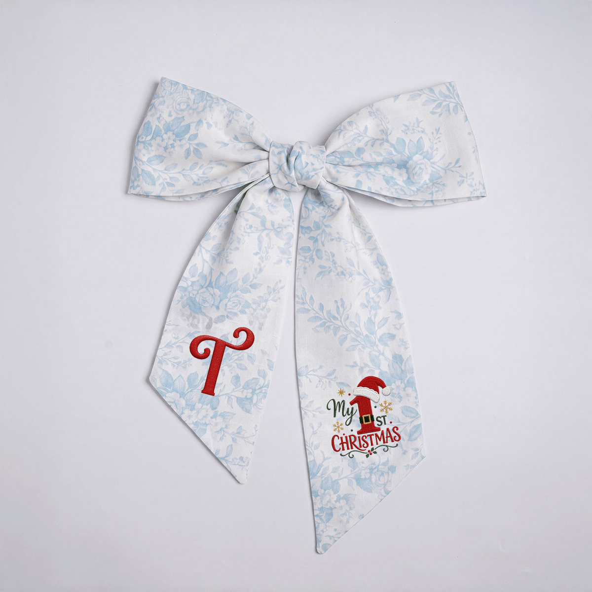 Custom Letter My 1st Christmas Embroidered Linen Wreath Sash, Personalized Monogram Holiday Bow Sash for Baby First Christmas Decor