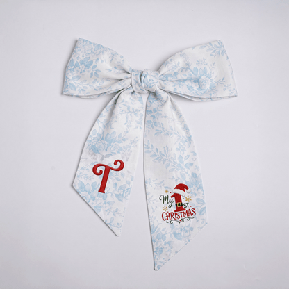 Custom Letter My 1st Christmas Embroidered Linen Wreath Sash, Personalized Monogram Holiday Bow Sash for Baby First Christmas Decor