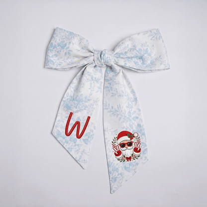 Custom Monogram Cool Santa Embroidered Christmas Wreath with Sash, Personalized Initial Holiday Front Door Wreath & Seasonal Home Decor