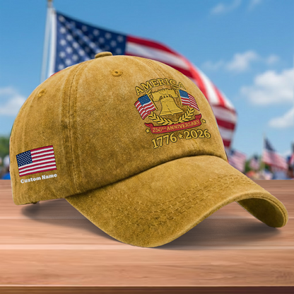 Proud America 1776–2026 – Patriotic Gift for America 250th Anniversary – Personalized Embroidered Baseball Cap
