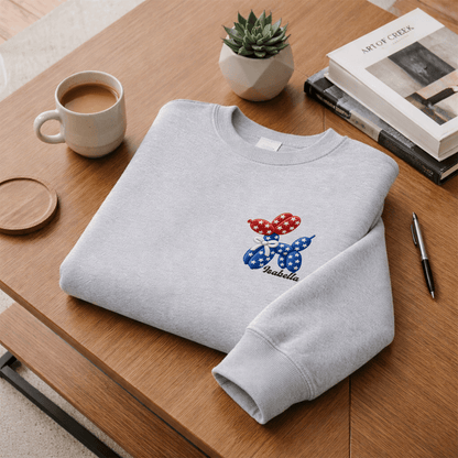 Personalized Patriotic Balloon Dog Embroidered Sweatshirt | Custom Name American Flag Crewneck Gift