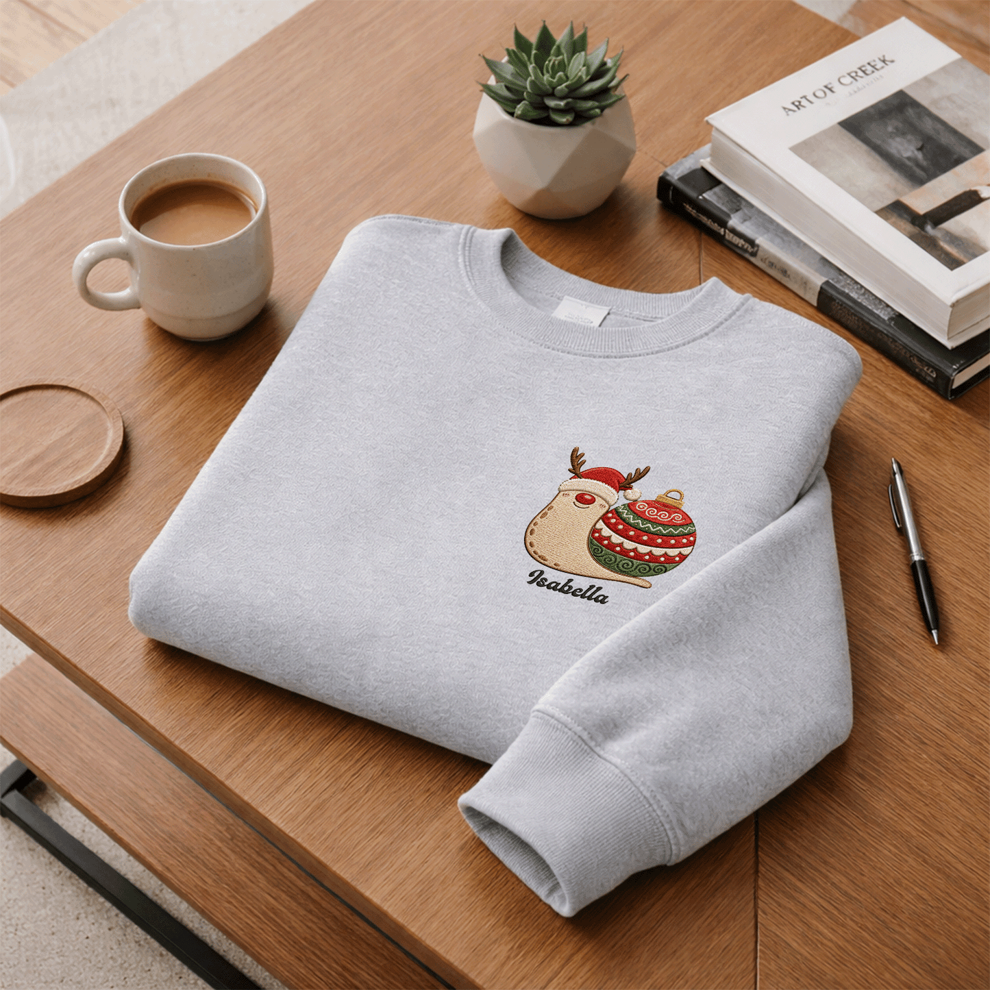 Personalized Embroidered Christmas Snail Sweatshirt with Custom Name