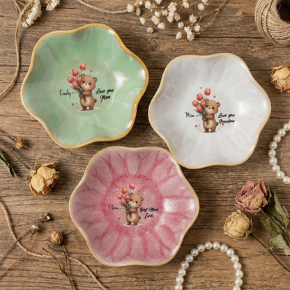 Custom Message Birth Flower Trinket Dish – Personalized Name Center Keepsake for Mom or Grandma