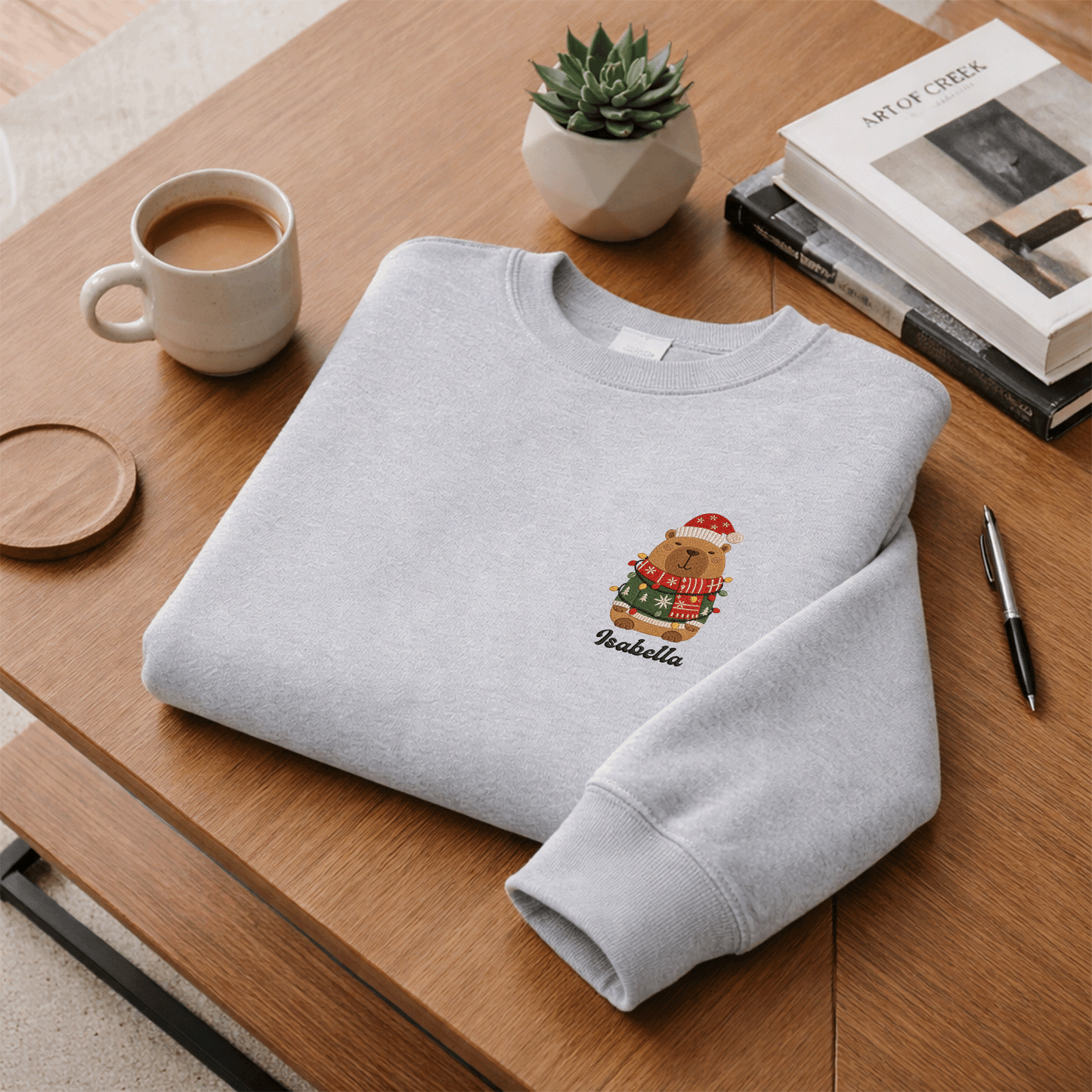 Personalized Embroidered Christmas Capybara Sweatshirt with Custom Name