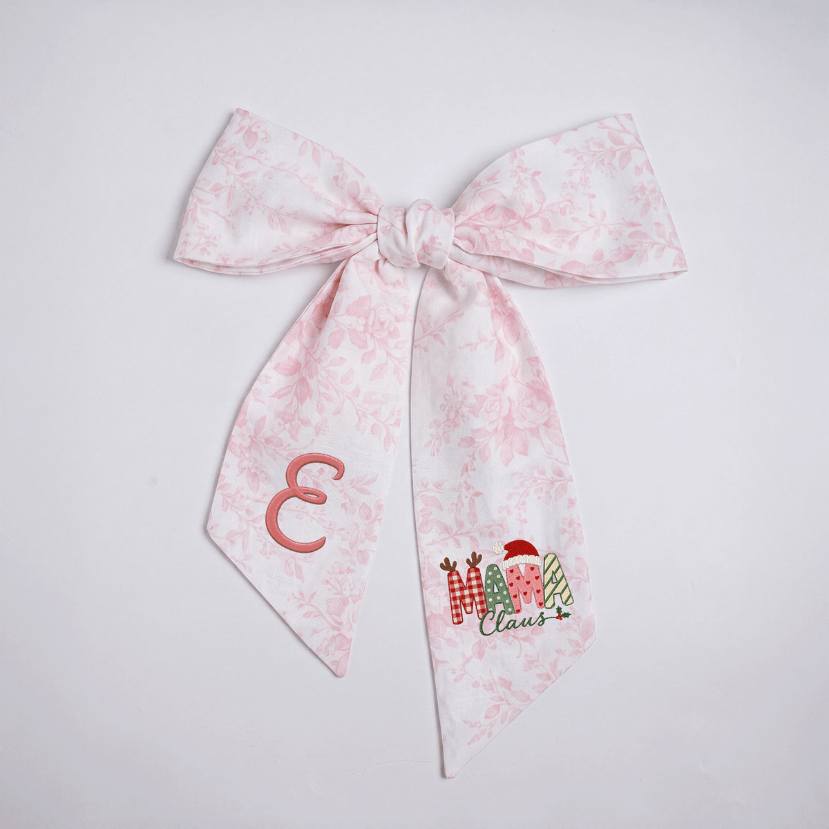Custom Monogram Mama Claus Embroidered Linen Door Wreath Sash, Personalized Initial Santa Hat Reindeer Festive Typography Holiday Wreath Sash & Front Door Decor