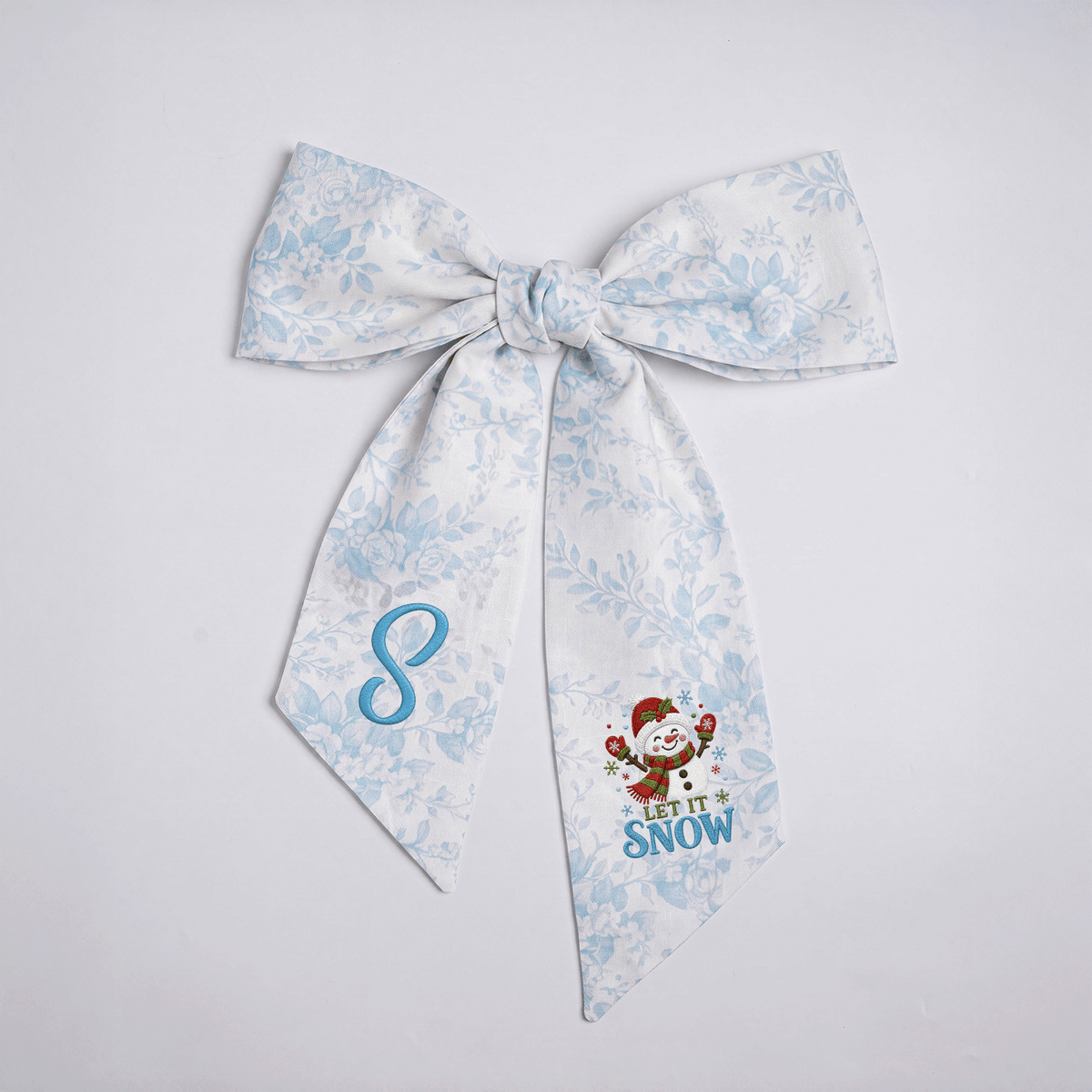 Custom Monogram Let It Snow Snowman Wreath Bow, Personalized Initial Cute Snowman Christmas Wreath Sash & Front Door Decor