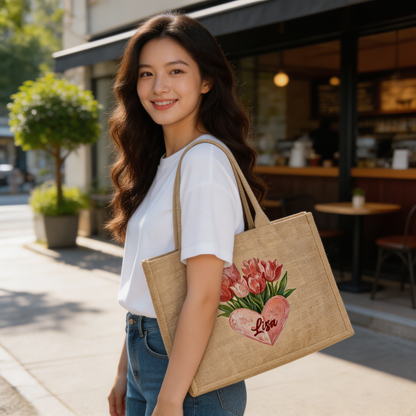 Personalized Wildflower Field Linen Handbag – Love & Togetherness Gift