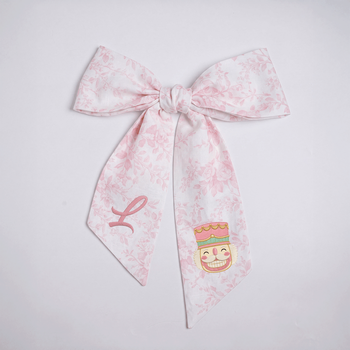 Custom Letter Christmas Nutcracker Embroidered Linen Wreath Sash, Personalized Monogram Holiday Bow Sash for Door Decor