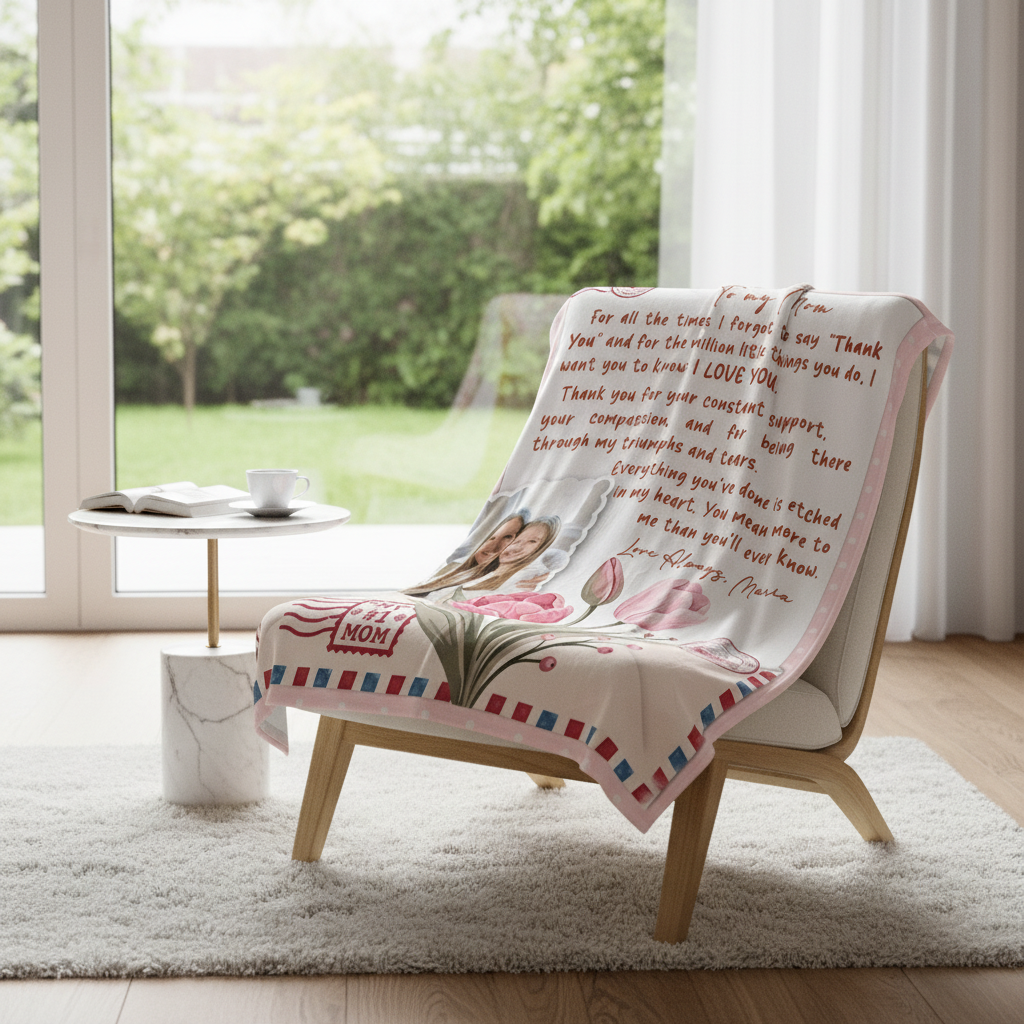 A Letter From Our Heart Personalized Photo Blanket – Mother’s Day Gift for Mom & GrandmaCustom Family Keepsake