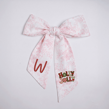 Personalized Embroidered Linen Door Wreath Sash, Custom Monogram Name Initial Wreath Ribbon & Front Door Decor