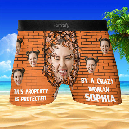 Protected by a Crazy Woman – Hilarious Gift for Husband or Boyfriend – Personalized Photo Men’s Boxer Briefs