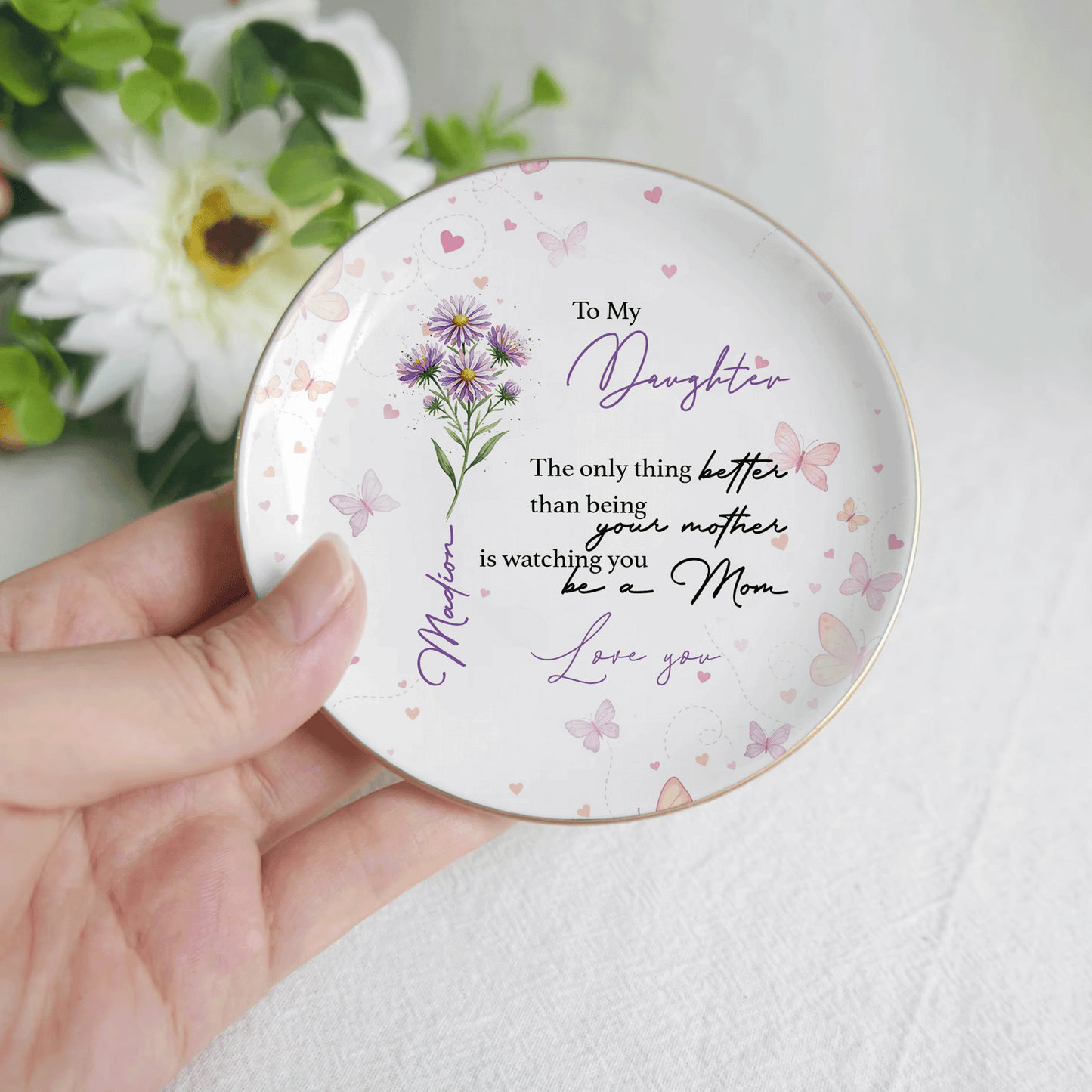 Personalized Ceramic Jewelry Dish - Custom Name Trinket Tray for Daughter, Mother's Day Gift