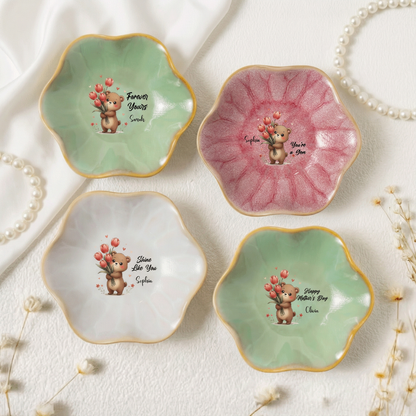 Custom Message Birth Flower Trinket Dish – Personalized Name Center Keepsake for Mom or Grandma