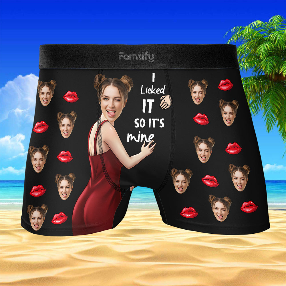 I Licked It, So It’s Mine – Naughty Funny Gift for Him – Personalized Photo Men’s Boxer Briefs