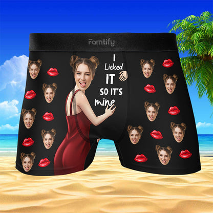 I Licked It, So It’s Mine – Naughty Funny Gift for Him – Personalized Photo Men’s Boxer Briefs