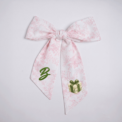 Custom Letter Green Bow Christmas Gift Box Embroidered Linen Wreath Sash, Personalized Monogram Holiday Bow Sash for Door Decor