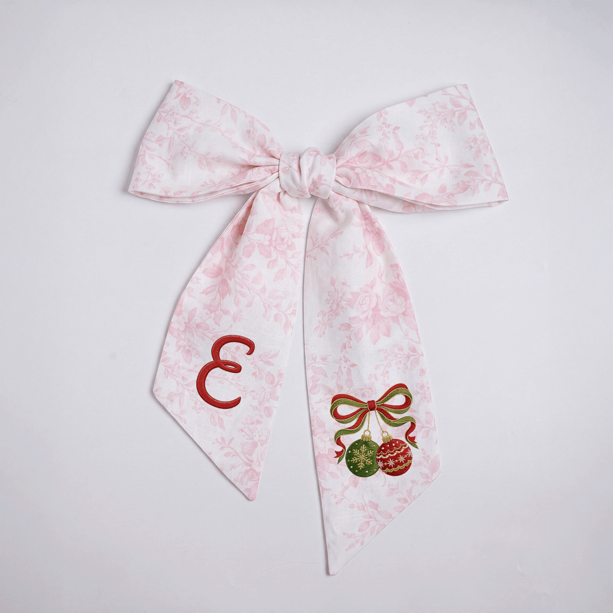 Custom Monogram Christmas Ornaments Embroidered Linen Door Wreath Sash, Personalized Initial Red Green Baubles Ribbon Holiday Wreath Sash & Front Door Decor