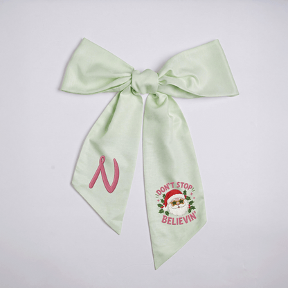 Custom Monogram Don't Stop Believin' Santa Embroidered Linen Door Wreath Sash, Personalized Initial Star Sunglasses Santa Quote Holiday Wreath Sash & Front Door Decor