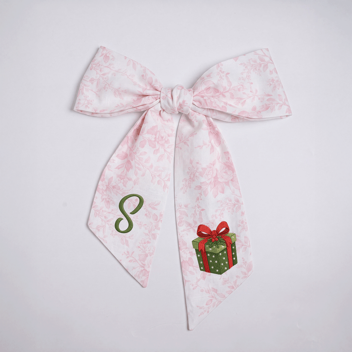 Personalized Monogram Christmas Gift Box Bow, Custom Initial Holiday Tree Topper & Hair Ribbon