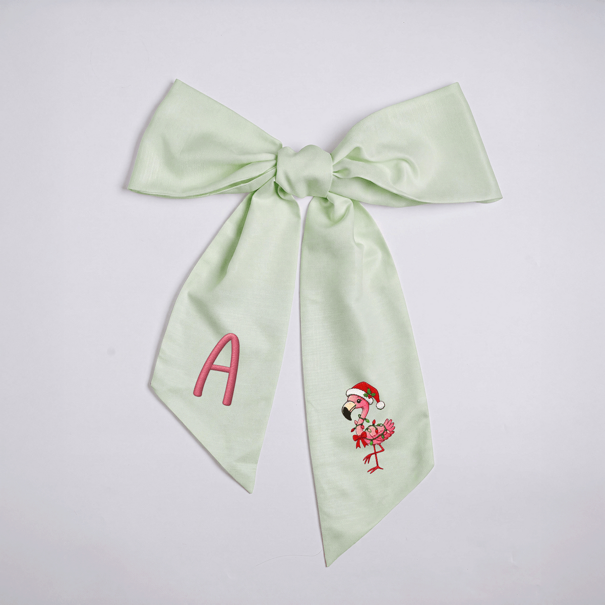 Custom Monogram Christmas Flamingo Floral Toile Wreath Bow, Personalized Initial Holiday Flamingo Wreath Sash & Front Door Decor