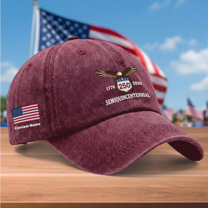 USA 250th Semiquincentennial 1776-2026 Eagle Embroidered Washed Denim Baseball Cap – Custom Name Patriotic Anniversary Hat