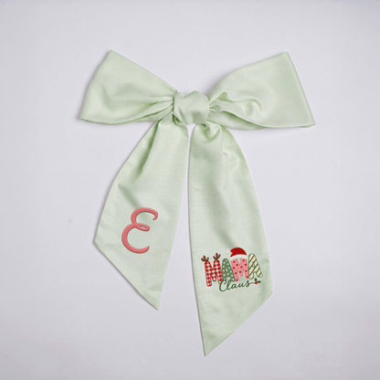 Custom Monogram Mama Claus Embroidered Linen Door Wreath Sash, Personalized Initial Santa Hat Reindeer Festive Typography Holiday Wreath Sash & Front Door Decor
