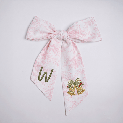 Personalized Monogram Golden Christmas Bells Embroidered Linen Door Wreath Sash, Custom Initial Holiday Wreath Bow Sash Decor, Festive Front Door Home Accessories