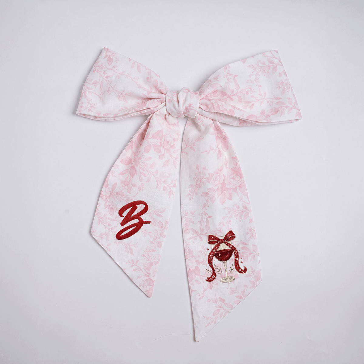 Custom Letter Christmas Red Wine Glass Embroidered Linen Wreath Sash, Personalized Monogram Holiday Bow Sash for Door Decor