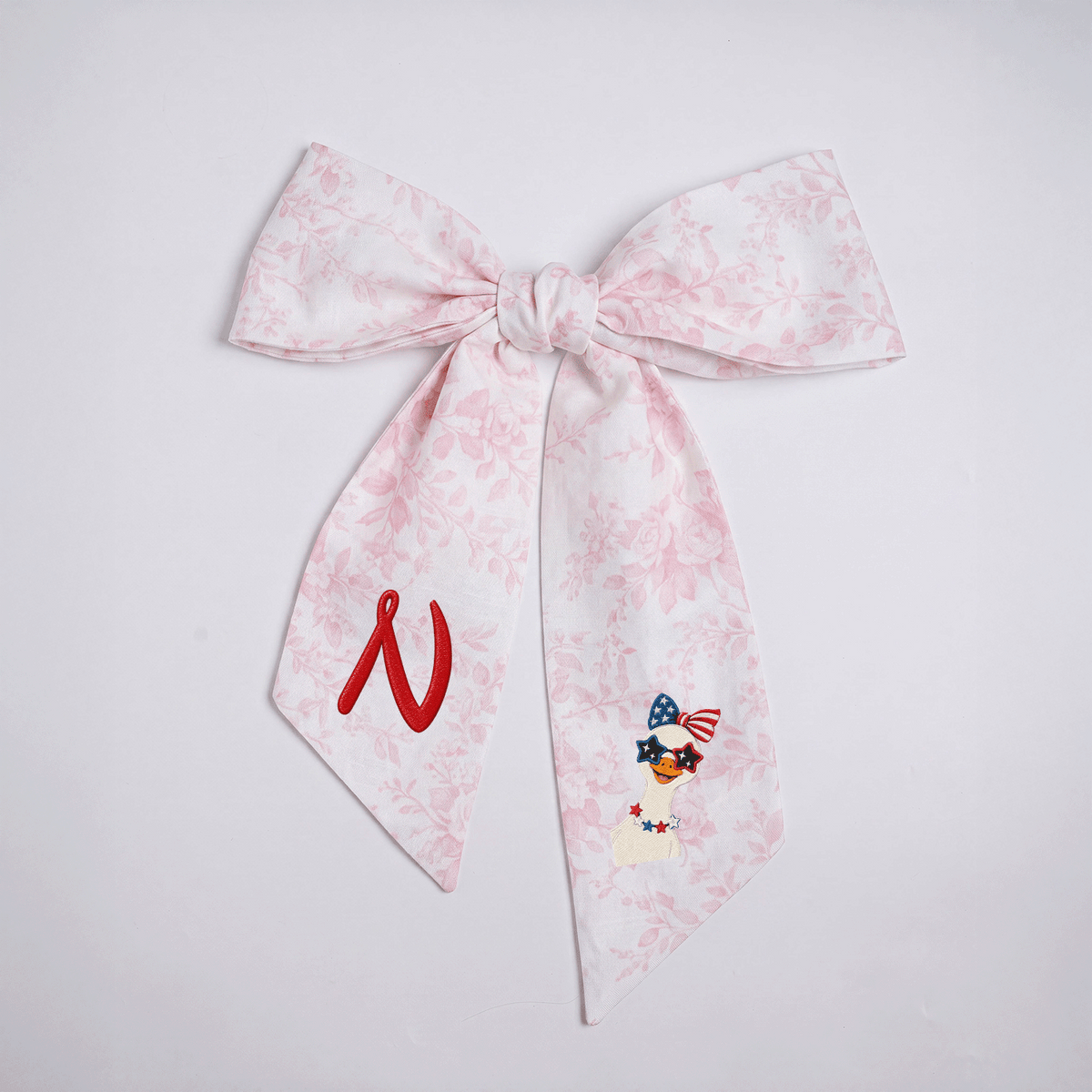 Custom Monogram Patriotic Goose Embroidered Linen Door Wreath Sash, Personalized Initial Bow Goose Gingham Holiday Wreath Sash & Front Door Decor
