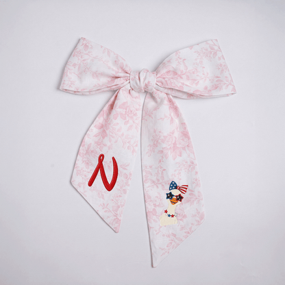 Custom Monogram Patriotic Goose Embroidered Linen Door Wreath Sash, Personalized Initial Bow Goose Gingham Holiday Wreath Sash & Front Door Decor
