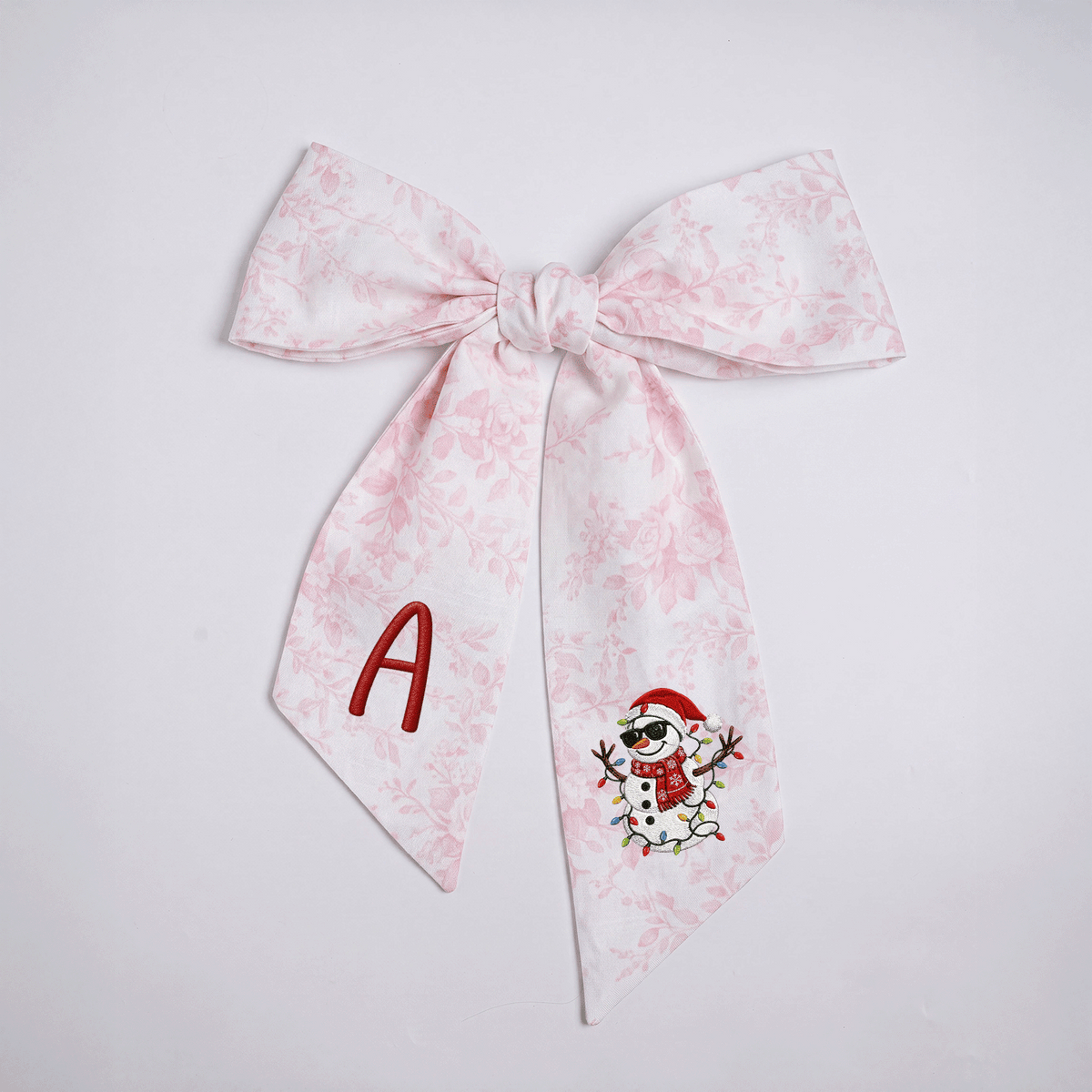 Custom Monogram Cool Snowman Linen Wreath Bow, Personalized Initial Sunglasses Snowman Christmas Wreath Sash & Front Door Decor