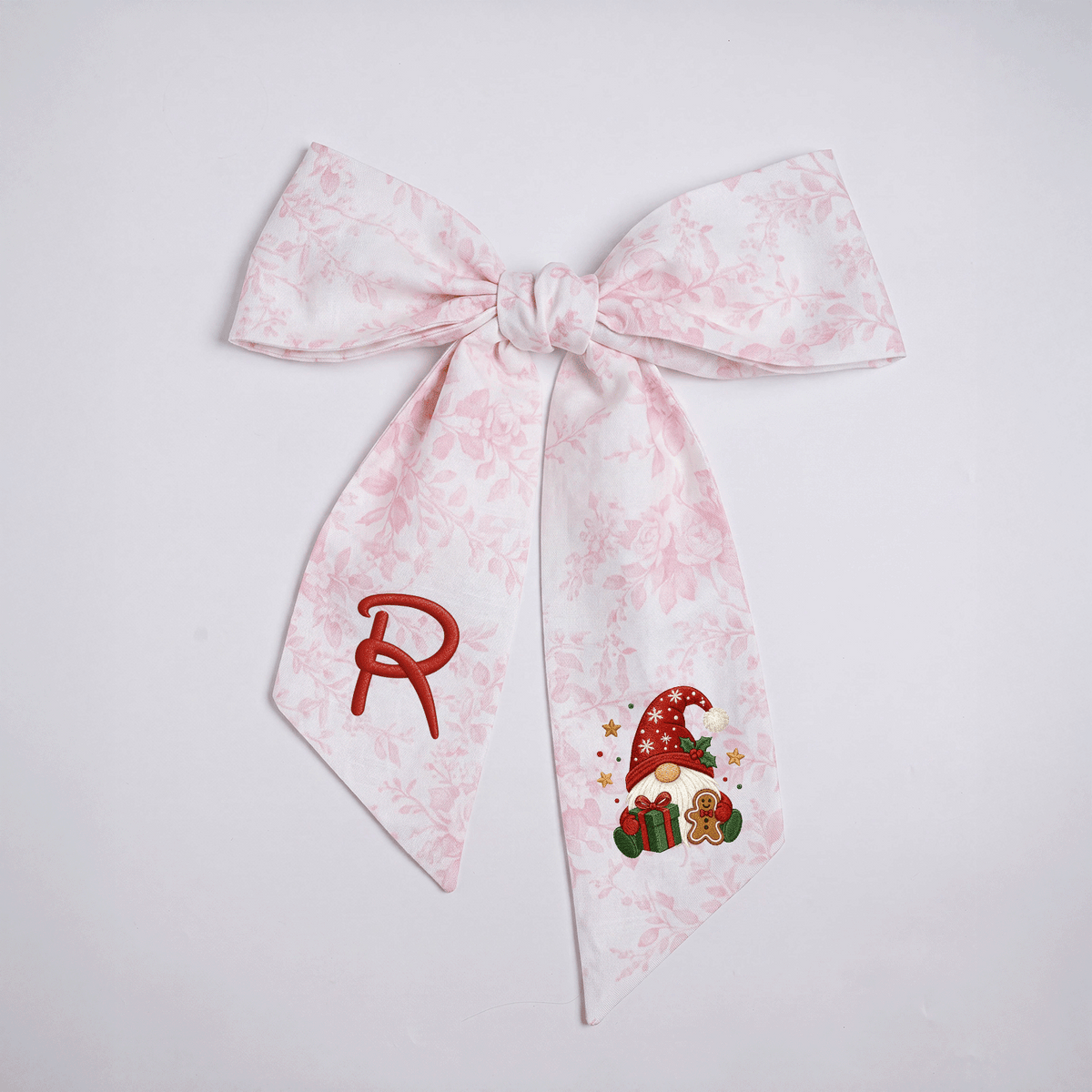 Custom Monogram Christmas Gnome Embroidered Linen Door Wreath Sash, Personalized Initial Gingerbread Gift Gnome Holiday Wreath Sash & Front Door Decor