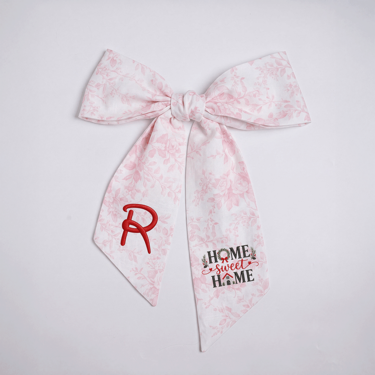 Custom Monogram Home Sweet Home Embroidered Linen Door Wreath Sash, Personalized Initial Wreath House Typography Holiday Wreath Sash & Front Door Decor