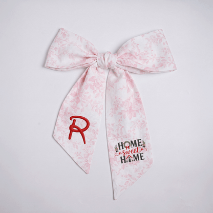 Custom Monogram Home Sweet Home Embroidered Linen Door Wreath Sash, Personalized Initial Wreath House Typography Holiday Wreath Sash & Front Door Decor