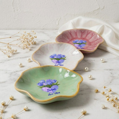 Custom Birth Month Flower Trinket Dish – Personalized Name Center Meaningful Mother’s Day Gift