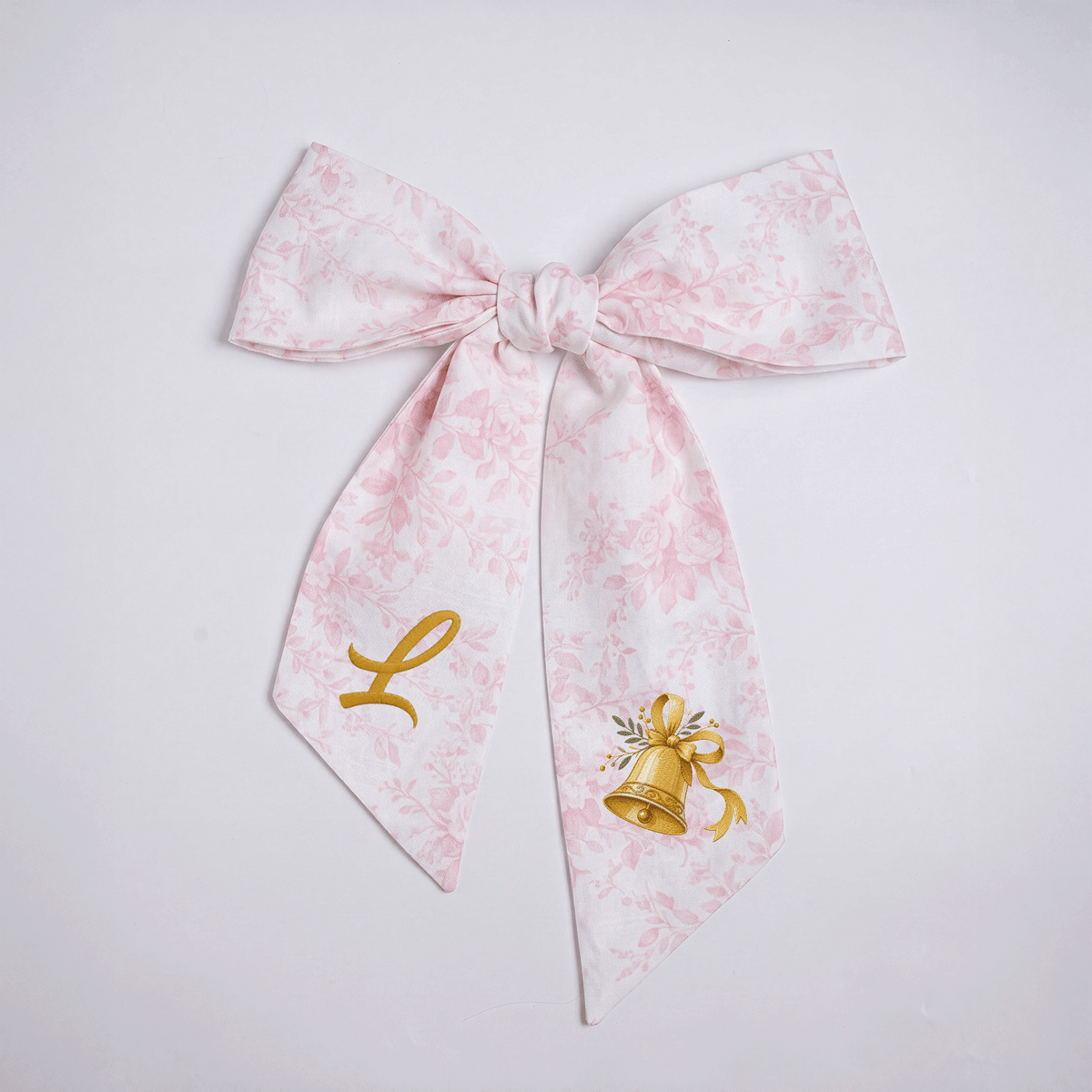 Custom Letter Golden Christmas Bell Embroidered Linen Wreath Sash, Personalized Monogram Holiday Bow Sash for Door Decor
