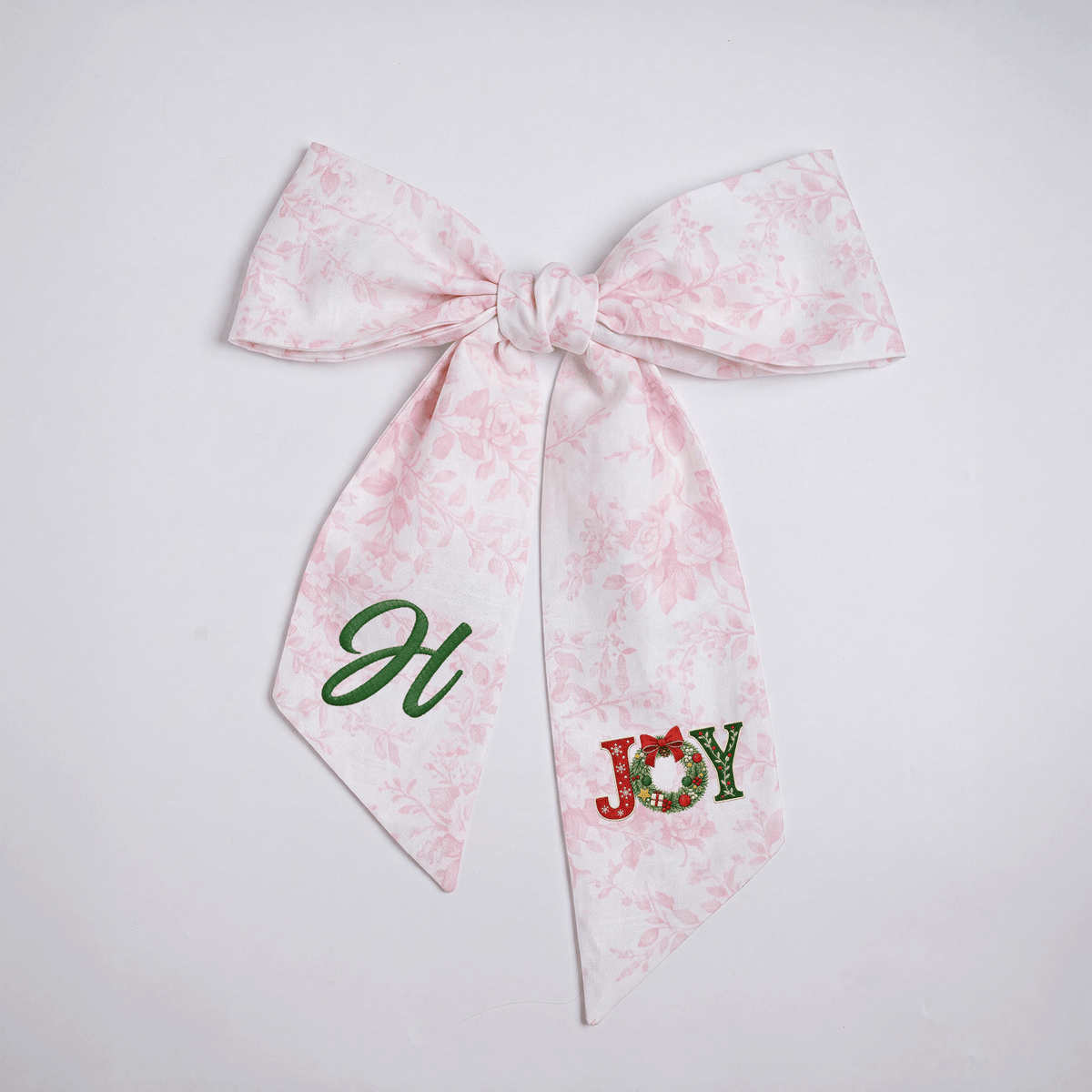 Custom Letter Christmas Joy Wreath Embroidered Linen Wreath Sash, Personalized Monogram Holiday Bow Sash for Door Decor