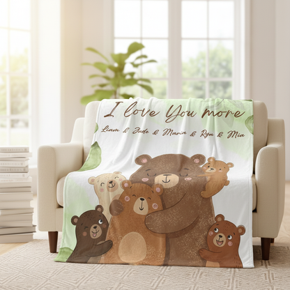 Personalized Mama Bear Sherpa Blanket with Grandchildren Names – Custom Floral Fleece Gift for Mom