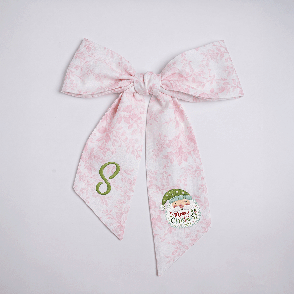 Custom Letter Christmas Santa Claus Embroidered Linen Wreath Sash, Personalized Monogram Merry Christmas Bow Sash for Front Door Decor
