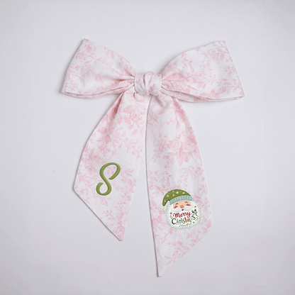 Custom Letter Christmas Santa Claus Embroidered Linen Wreath Sash, Personalized Monogram Merry Christmas Bow Sash for Front Door Decor