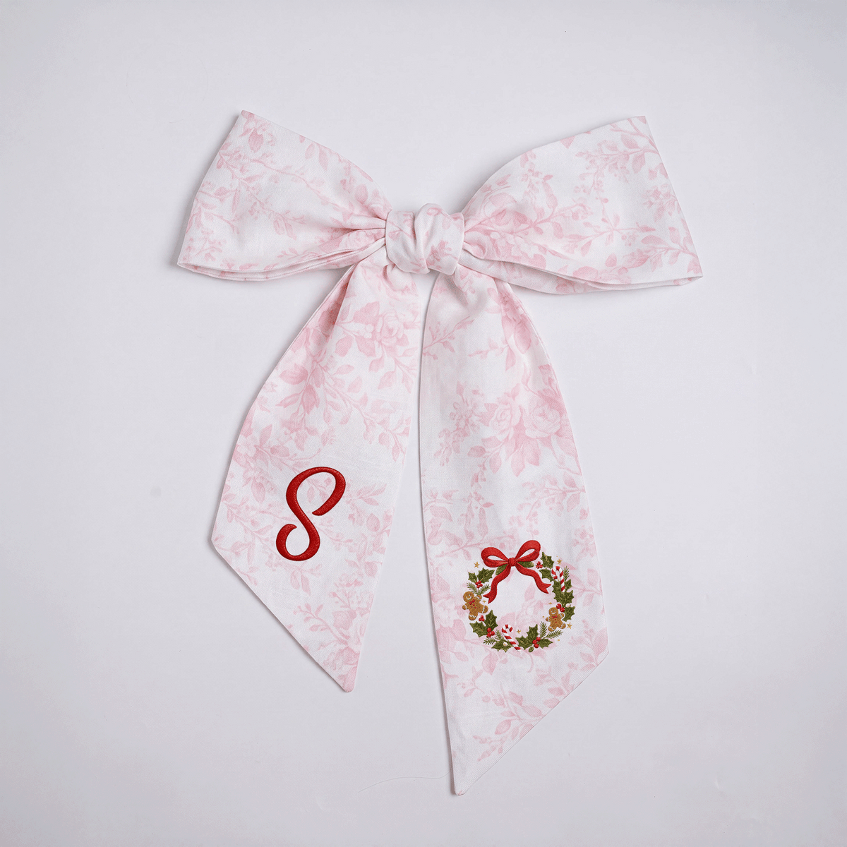 Custom Letter Christmas Wreath Embroidered Linen Wreath Sash, Personalized Monogram Holiday Bow Sash for Front Door Decor