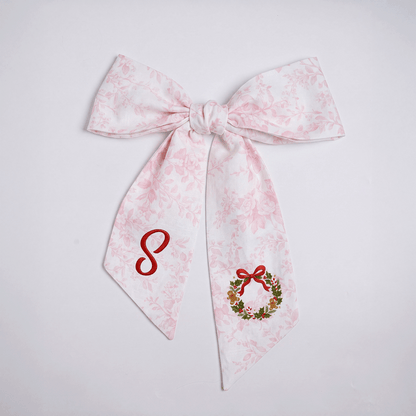 Custom Letter Christmas Wreath Embroidered Linen Wreath Sash, Personalized Monogram Holiday Bow Sash for Front Door Decor