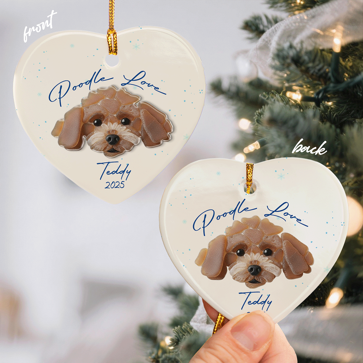 Personalized Poodle Ceramic Acrylic Ornament – Custom Pet Name Keepsake Gift